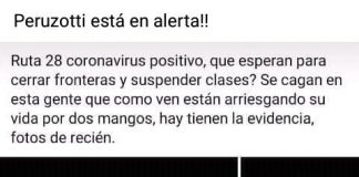 Se detecta un caso de Coronavirus en Peruzzotti, es una FakeNews.