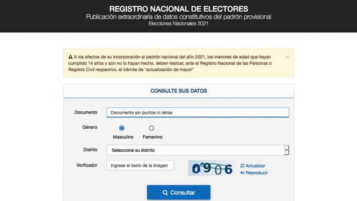 Ya se encuentra disponible online el padrón provisorio para las Elecciones 2021
