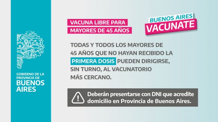 Vacuna libre +45 turno previo para mayores de 45